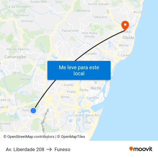 Av. Liberdade 208 to Funeso map