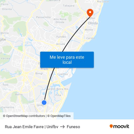 Rua Jean Emile Favre | Unifbv to Funeso map