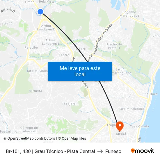 Br-101, 430 | Grau Técnico - Pista Central to Funeso map