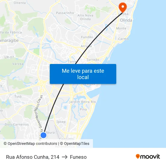 Rua Afonso Cunha, 214 to Funeso map