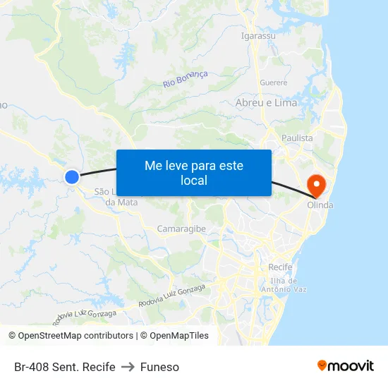 Br-408 Sent. Recife to Funeso map