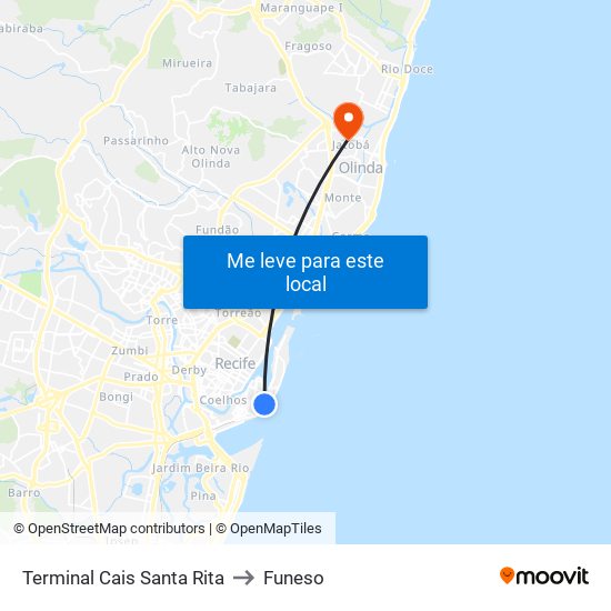 Terminal Cais Santa Rita to Funeso map