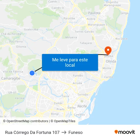 Rua Córrego Da Fortuna 107 to Funeso map