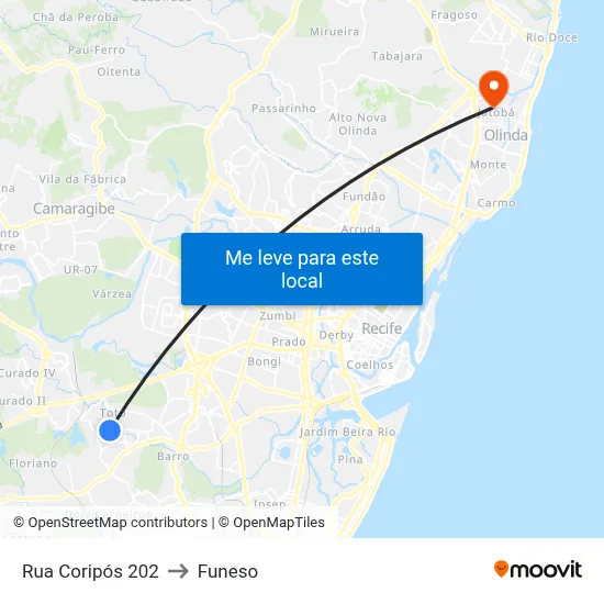 Rua Coripós 202 to Funeso map