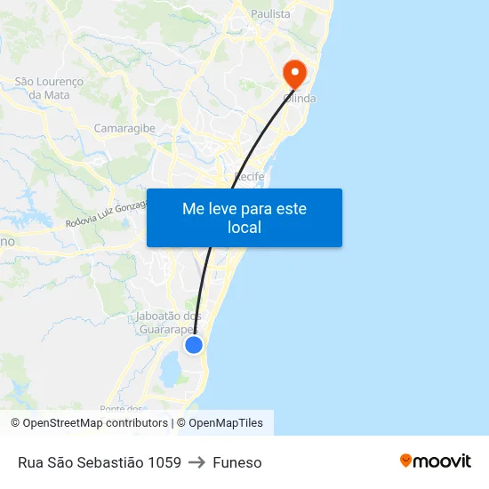 Rua São Sebastião 1059 to Funeso map