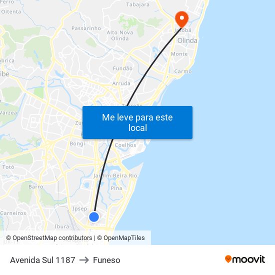 Avenida Sul 1187 to Funeso map