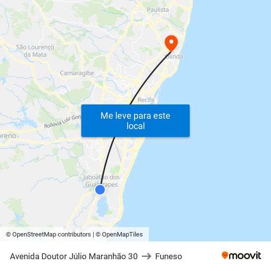 Avenida Doutor Júlio Maranhão 30 to Funeso map