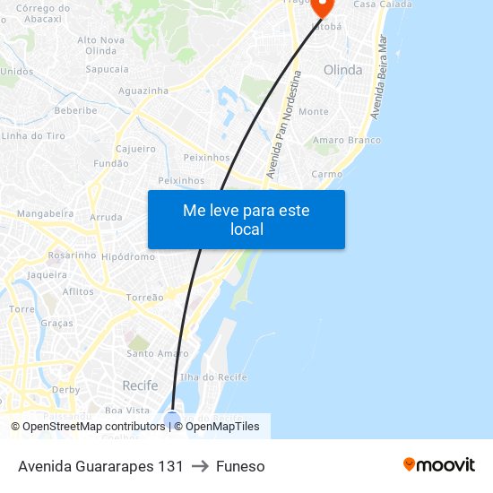 Avenida Guararapes 131 to Funeso map