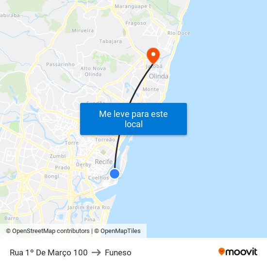 Rua 1º De Março 100 to Funeso map