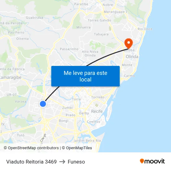 Viaduto Reitoria 3469 to Funeso map