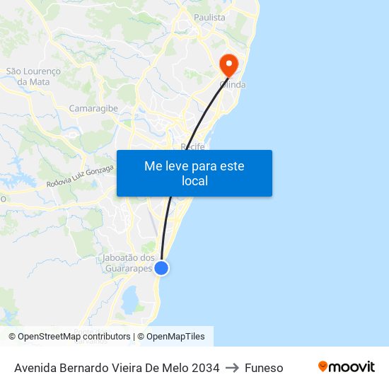 Avenida Bernardo Vieira De Melo 2034 to Funeso map