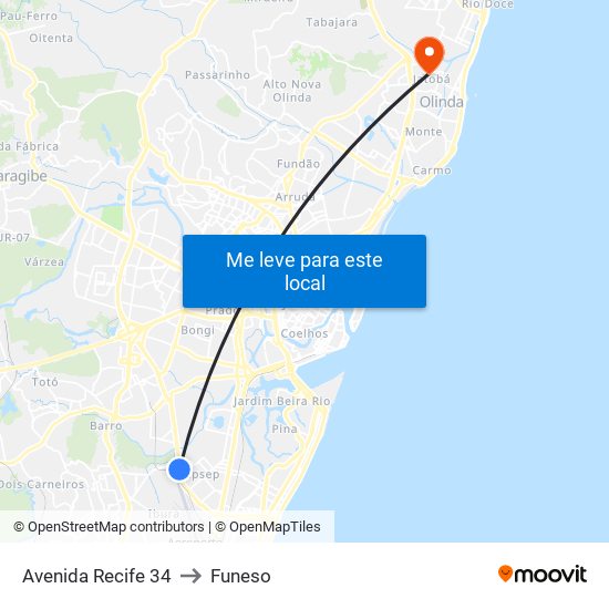 Avenida Recife 34 to Funeso map