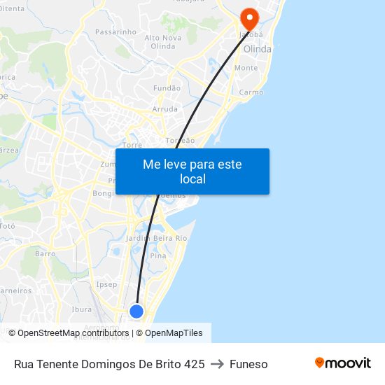 Rua Tenente Domingos De Brito 425 to Funeso map