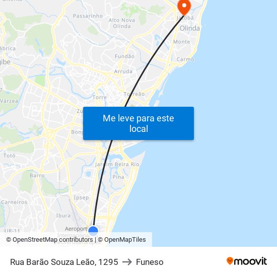 Rua Barão Souza Leão, 1295 to Funeso map