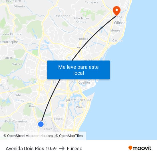 Avenida Dois Rios 1059 to Funeso map
