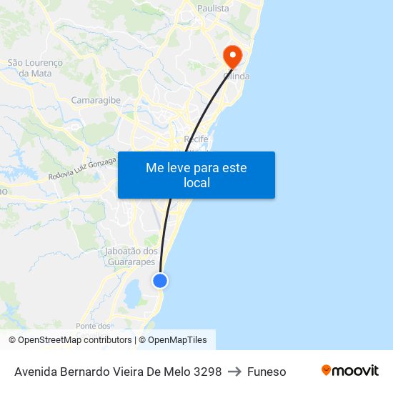 Avenida Bernardo Vieira De Melo 3298 to Funeso map