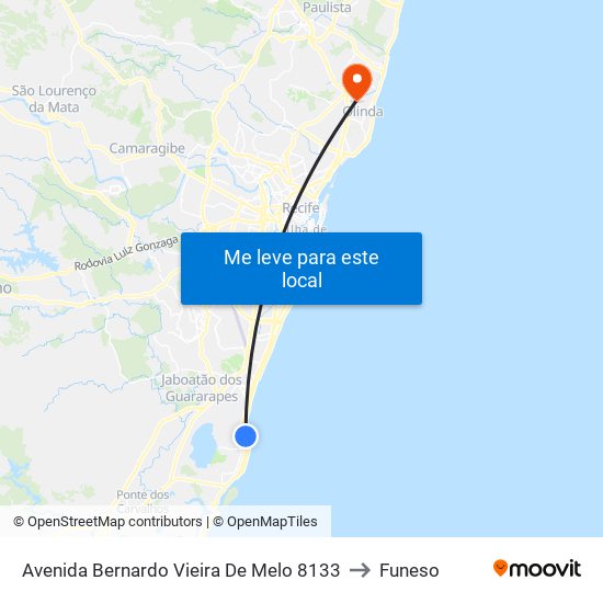 Avenida Bernardo Vieira De Melo 8133 to Funeso map
