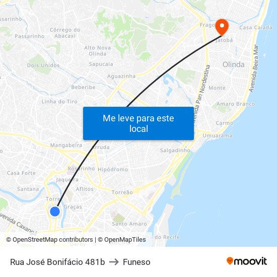 Rua José Bonifácio 481b to Funeso map