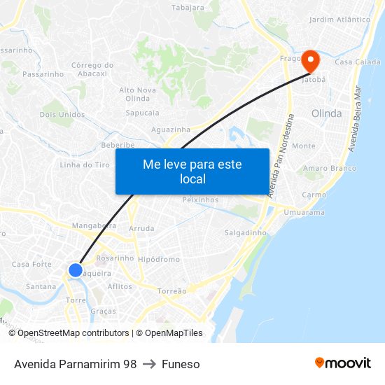 Avenida Parnamirim 98 to Funeso map