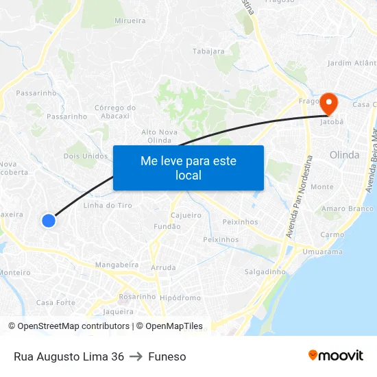 Rua Augusto Lima 36 to Funeso map