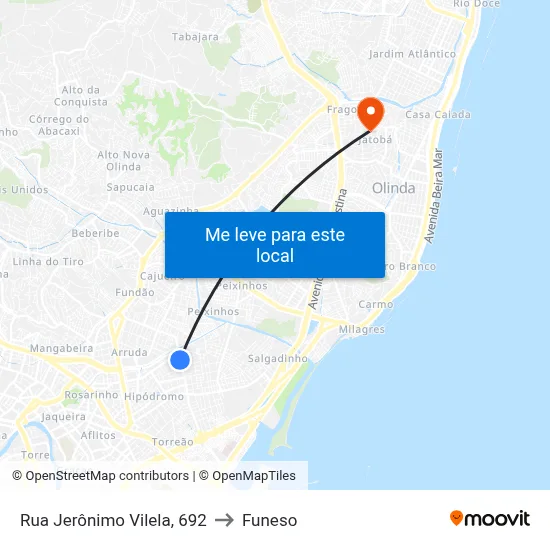 Rua Jerônimo Vilela, 692 to Funeso map