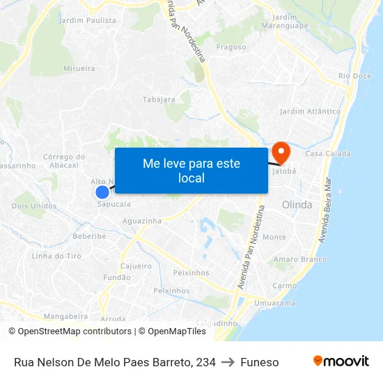 Rua Nelson De Melo Paes Barreto, 234 to Funeso map
