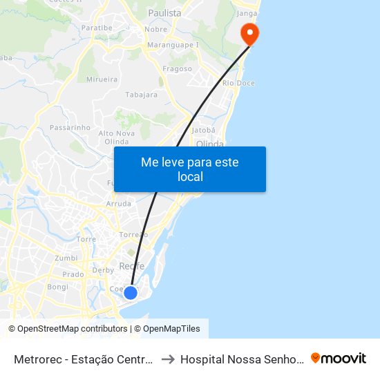 Metrorec - Estação Central Recife to Hospital Nossa Senhora Do Ó map