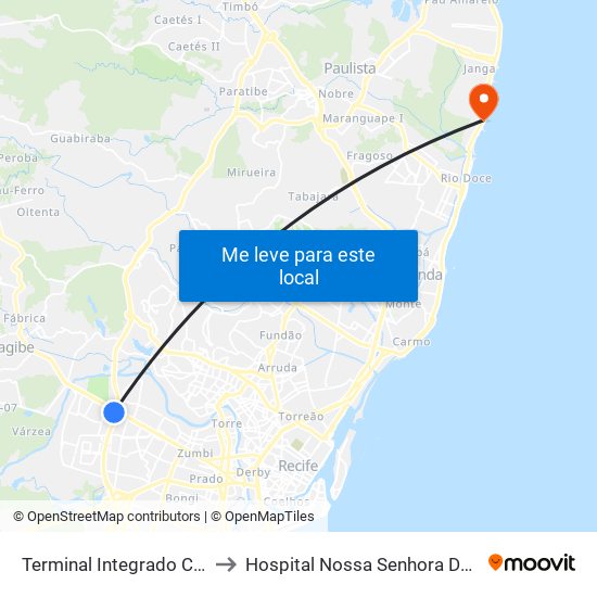 Terminal Integrado Cdu to Hospital Nossa Senhora Do Ó map