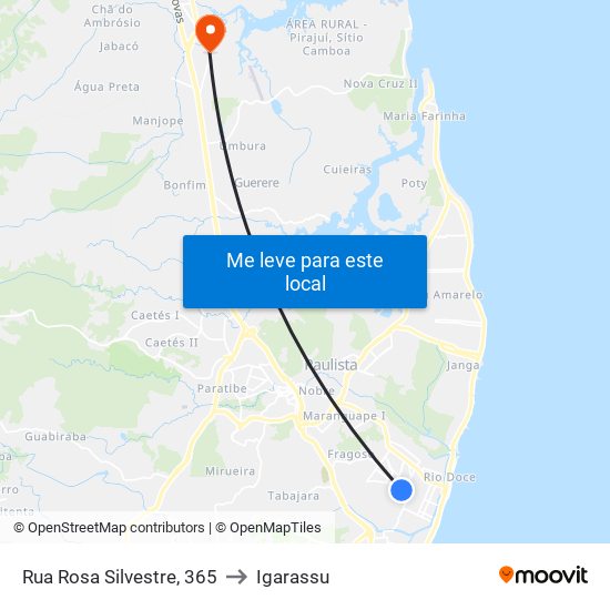 Rua Rosa Silvestre, 365 to Igarassu map