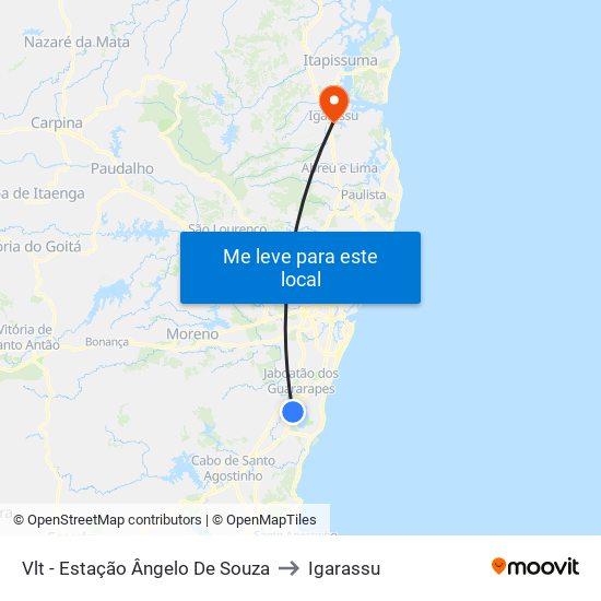 Vlt - Estação Ângelo De Souza to Igarassu map