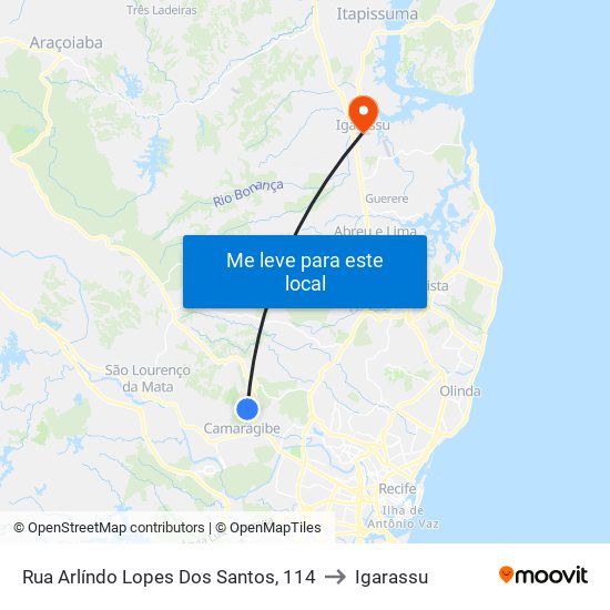 Rua Arlíndo Lopes Dos Santos, 114 to Igarassu map