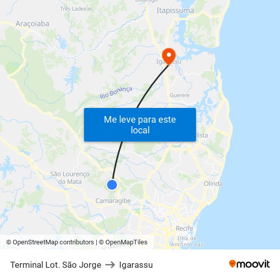 Terminal Lot. São Jorge to Igarassu map