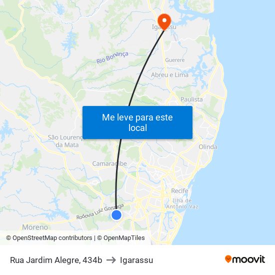 Rua Jardim Alegre, 434b to Igarassu map