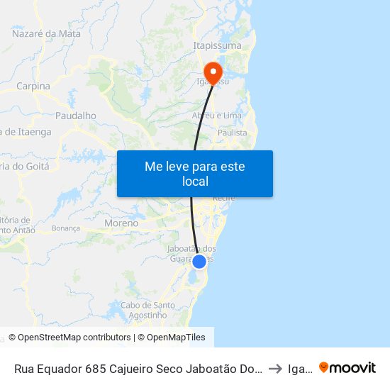 Rua Equador 685 Cajueiro Seco Jaboatão Dos Guararapes - Pernambuco 54410 Brasil to Igarassu map