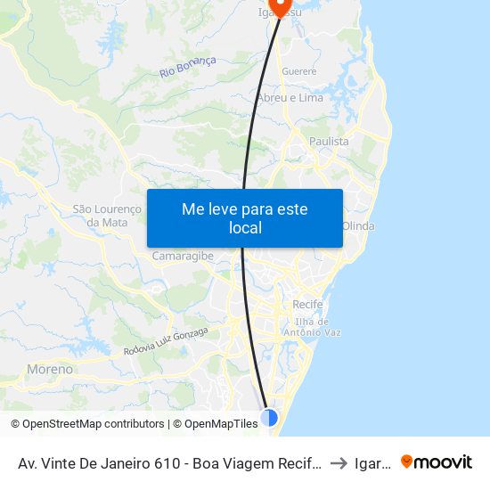 Av. Vinte De Janeiro 610 - Boa Viagem Recife - Pe 51030-160 Brasil to Igarassu map