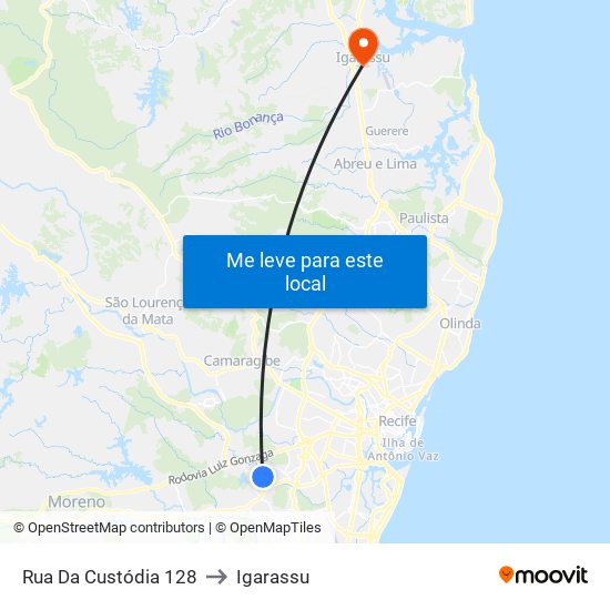 Rua Da Custódia 128 to Igarassu map