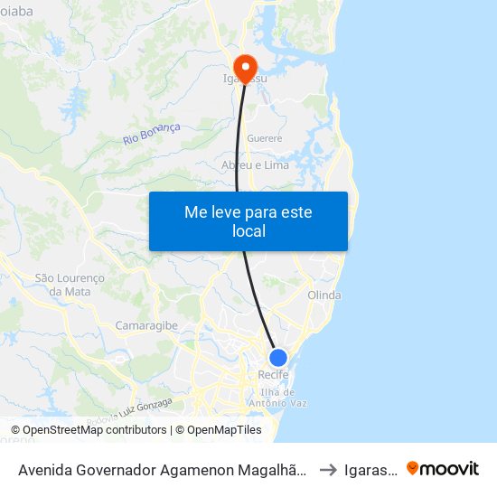 Avenida Governador Agamenon Magalhães 22 to Igarassu map