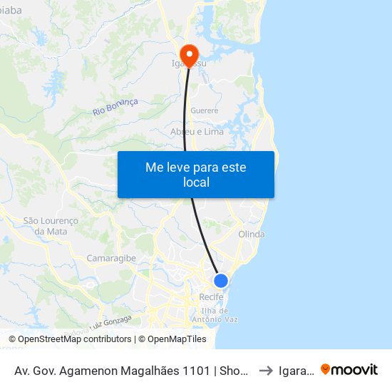 Av. Gov. Agamenon Magalhães 1101 | Shopping Tacaruna to Igarassu map