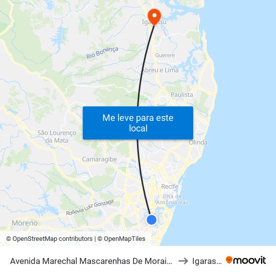 Avenida Marechal Mascarenhas De Morais 5875 to Igarassu map