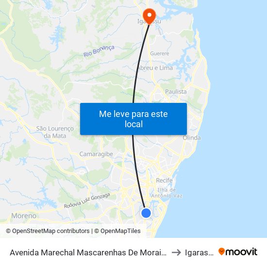 Avenida Marechal Mascarenhas De Morais 842 to Igarassu map