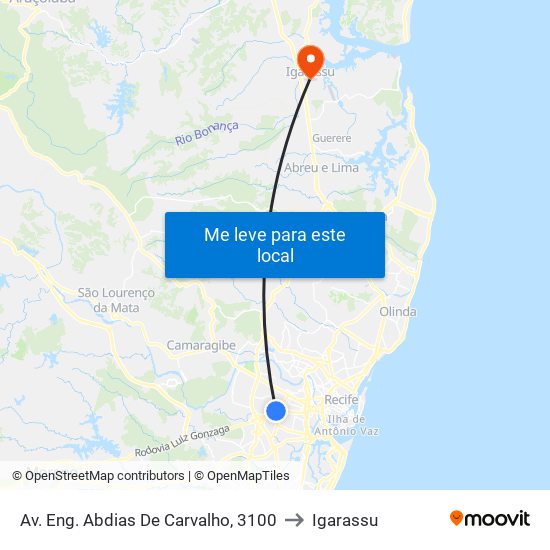 Av. Eng. Abdias De Carvalho, 3100 to Igarassu map