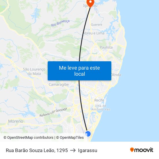 Rua Barão Souza Leão, 1295 to Igarassu map