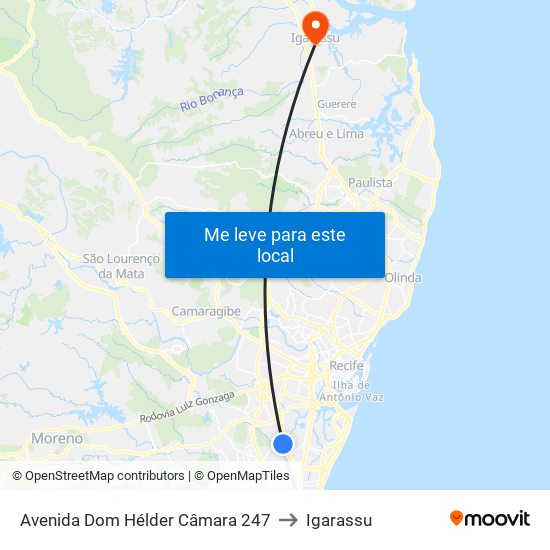 Avenida Dom Hélder Câmara 247 to Igarassu map