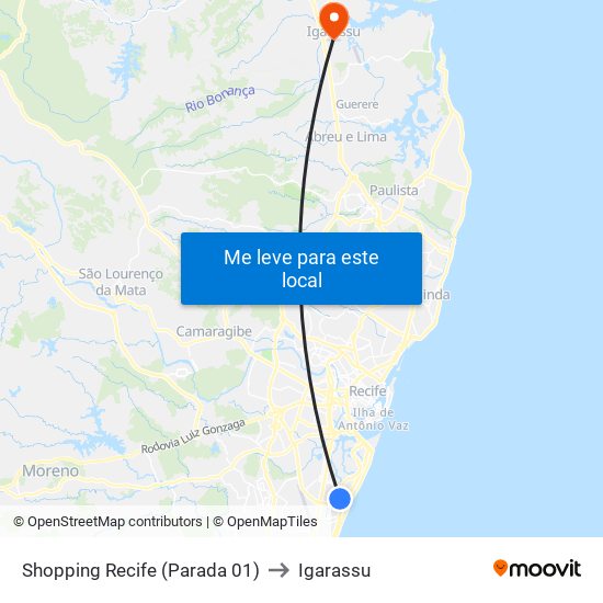 Shopping Recife (Parada 01) to Igarassu map