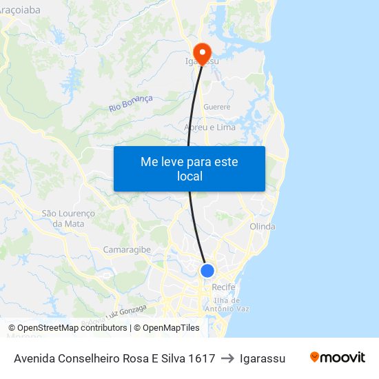 Avenida Conselheiro Rosa E Silva 1617 to Igarassu map