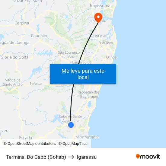 Terminal Do Cabo (Cohab) to Igarassu map