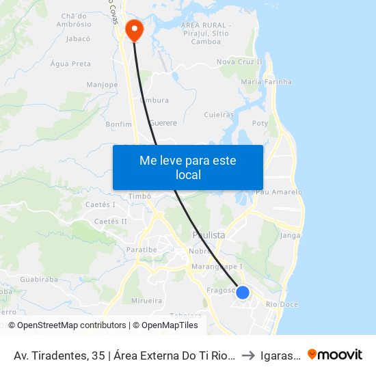 Av. Tiradentes, 35 | Área Externa Do Ti Rio Doce to Igarassu map