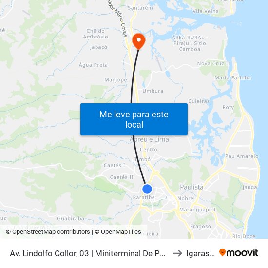 Av. Lindolfo Collor, 03 | Miniterminal De Paratibe to Igarassu map