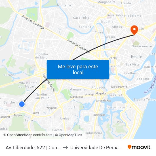 Av. Liberdade, 522 | Condomínio Torres Da Liberdade to Universidade De Pernambuco - Campus Santo Amaro map