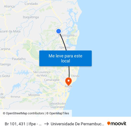 Br 101, 431 | Ifpe - Campus Igarassu to Universidade De Pernambuco - Campus Santo Amaro map